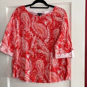 Talbots Red and White Paisley Blouse